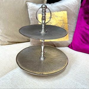 Silver Toned Metal Two Tiered Cupcake/Petit Four/Fruit Stand - Made in India